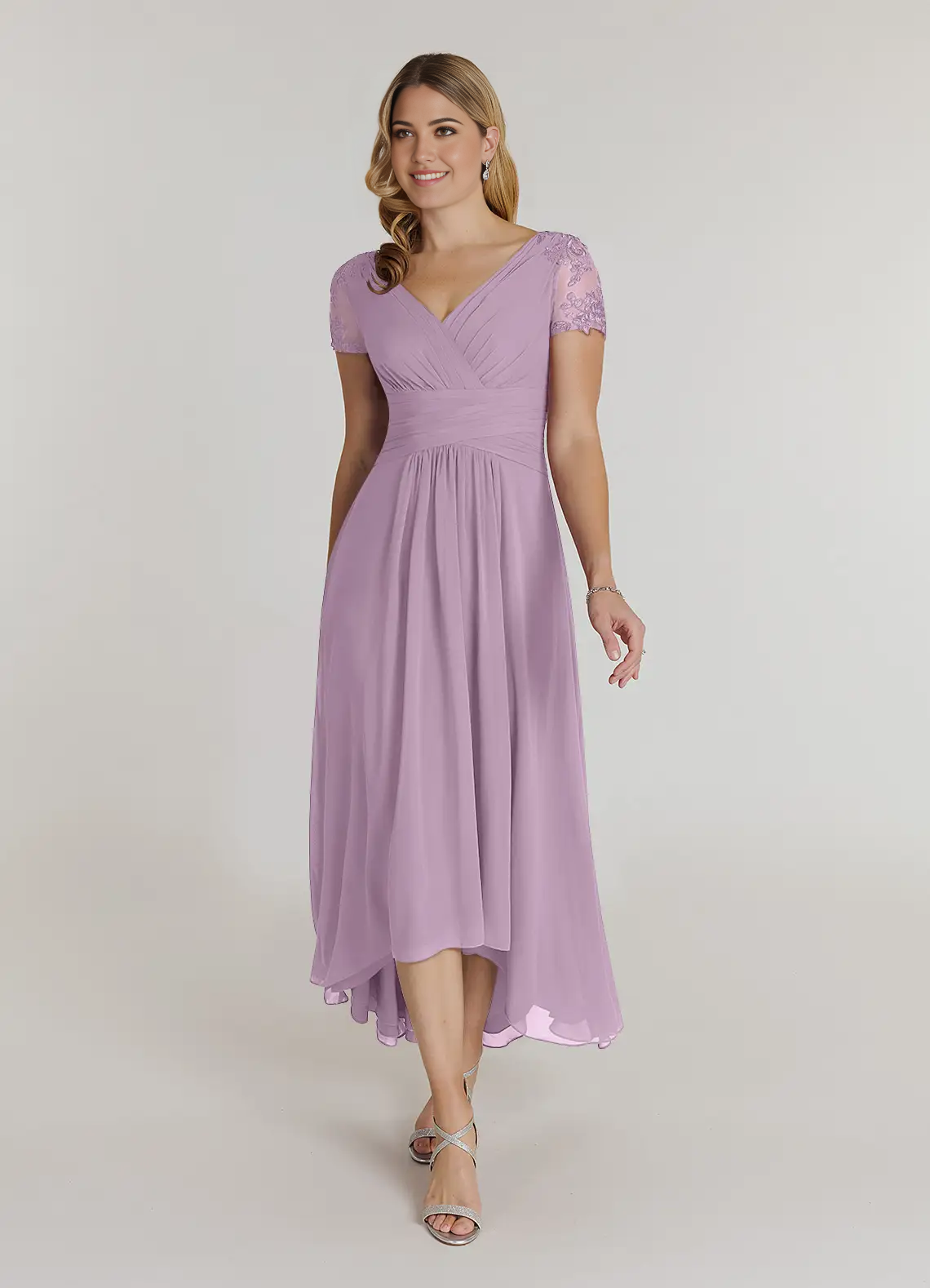 A-Line V-Neck Lace Chiffon Short Sleeve Wisteria formal dresses evening dress Mother of the Bride Dresses