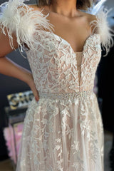 Lavender Appliques Off-the-Shoulder A-Line Prom Dress