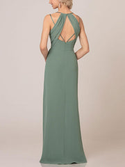 A Line V Neck Sleeveless Backless Pleated Chiffon Floor Length formal dresses evening gown Bridesmaid Dresses