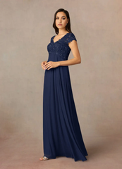 A-Line V-Neck Sequin Lace Lace Dark Navy formal dresses evening dress Mother of the Bride Dresses