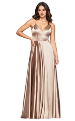 Deep V-neck sleeveless fitted side slit and floor length evening dress