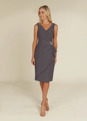 Sheath V-Neck Pleated Chiffon Steel Grey formal dresses evening dress Mother of the Bride Dresses