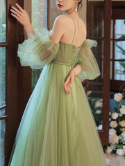 Simple green tulle bridesmaid dress, green tulle formal dress