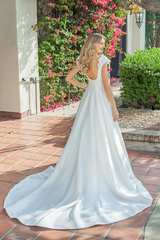 A-line square neckline sleeveless floral shoulder strap backless and floor length wedding dress