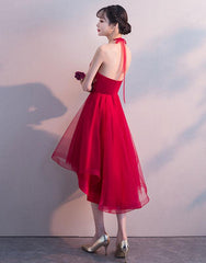 Red High Low Halter Stylish Formal Dress, Cute Party Dresses