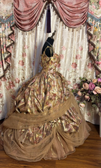 Retro Straps A-Line Printed Tulle Long Formal Evening Gown Birthday Ball Gown, HZ0319