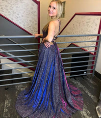 Simple Glitter Prom Dresses Spaghetti Strap Split Homecoming Dresses