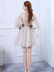 Champagne tulle short prom dress, champagne tulle homecoming dress