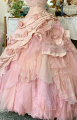 Elegant Pink 3D Flower Sweet 16 Quinceanera A-Line Floor-length Prom Dress Birthday Dress Evening Dress Ball Gown HZ1024