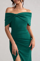 Bow detail thigh slit and floor length evening dress - Jimiss Dress