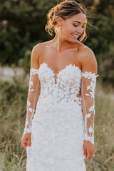 Mermaid Spaghetti Strap Backless Trumpet Ivory Wedding Dress