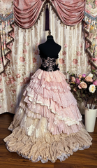 Pink Strapless A-Line Lace Tiered Princess Ball Gowns Formal Evening Gowns, HZ0319