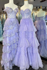 Strapless Tulle Sweetheart Tiered A-Line Long Prom Dress with Ruffles