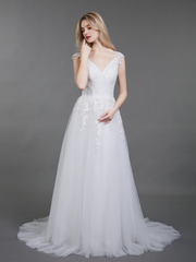 Backless sleeveless sheer wedding dress