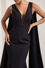 Mermaid cape deep V backless and floor length evening dress - jimiss Dress