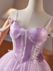 A-Line Tulle Lace Purple Short Prom Dress, Purple Homecoming Dress