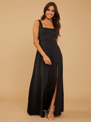 A-Line Floor-Length Zipper Satin Fabric Wedding Party Dress formal dresses evening gown Bridesmaid Dresses