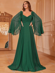 Cape sleeve chiffon backless and floor length formal dress