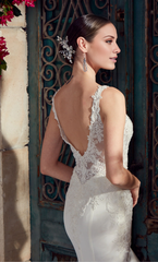 Deep V-neck slim fit trumpet backless transparent lace tight corset wedding dress