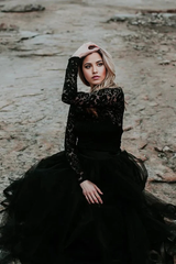Boho A-Line Lace Appliqued Black Bridal Gown Wedding Dress