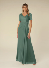 A-Line V-Neck Short Sleeve Pleated formal dresses evening dress Mother of the Bride Dresses