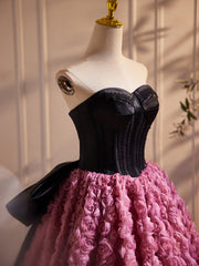 A-Line  Sweetheart Neck 3D Flower Pink Long Prom Dress, Pink Long Formal Dress