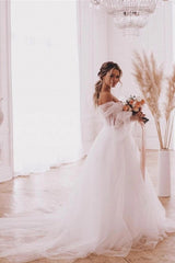 Boho A-Line Wedding Dresses Detachable Long Puff Sleeve