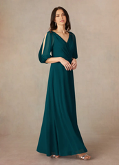 A-Line V-Neck Ruched Chiffon formal dresses evening dress Mother of the Bride Dresses