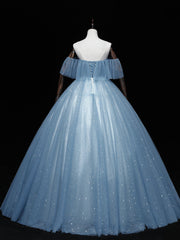 Gray blue tulle lace long prom dress, gray blue tulle evening dress