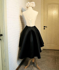 Lovely Black High Low Homecoming Dress with Floral Lace, Party Dress