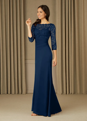 Mermaid Lace Dark Navy 3/4 Length Sleeve formal dresses evening dress Mother of the Bride Dresses