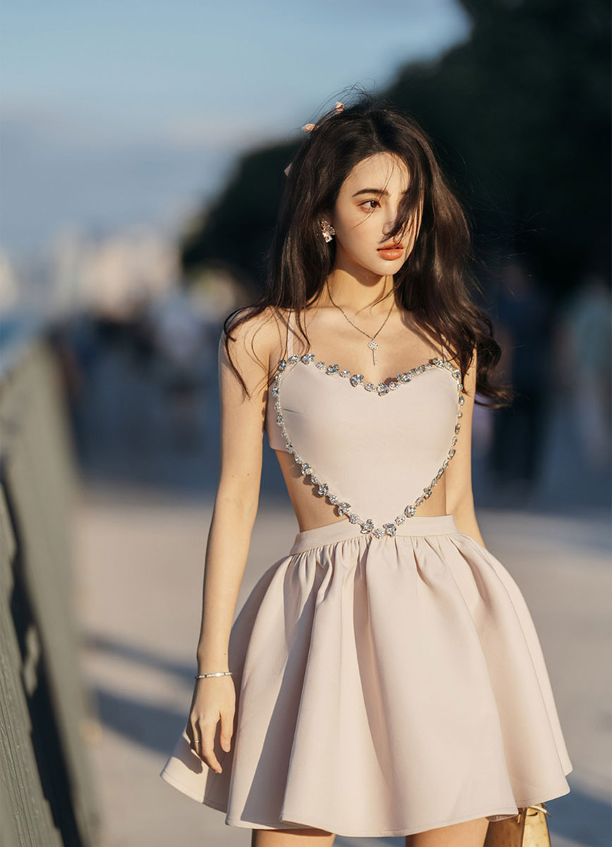 Unique champagne satin short prom dress, cute homecoming dress