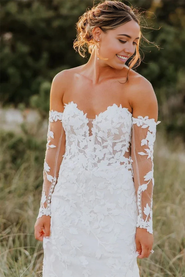 Mermaid Sweetheart Long Sleeve Tulle Appliques Wedding Dress