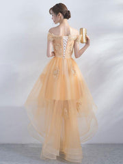 Champagne tulle lace short prom dress, champagne evening dress