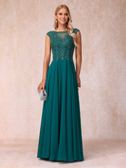 A-line/princess transparent collar sleeveless long style official mother of the bride dress