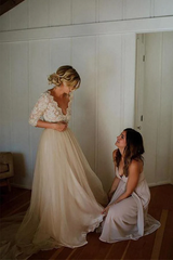 A-line V-neck Half Sleeves Belt Tulle Wedding Dress Bridal Gown