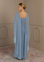 Sheath Scoop Dusty Blue formal dresses evening gown Mother of the Bride Dresses