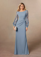 Sheath Lace Long Sleeve Dusty Blue formal dresses evening dress Mother of the Bride Dresses