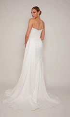 Perfect satin strapless straight tube backless tight corset with slit wedding dress