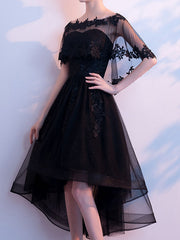 Black tulle lace short prom dress, black homecoming dress