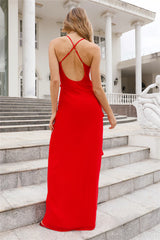 Jimiss V-neck slim shoulder strap with backless pleats and floor length Prom dress