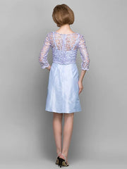 Mother of the Bride Dress Convertible Dress Bateau Neck Knee Length Lace Taffeta Length Sleeve with Lace