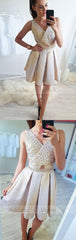 A-Line V-Neck Above-Knee Homecoming Dress with Beading Pleats