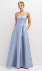 Pocket tie back tight corset satin and floor length Prom dress