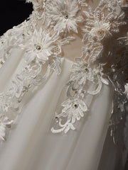 A-Line Off Shoulder Tulle Lace Long Prom Dress, White Lace Long Formal Dress
