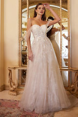 Bird decoration long off shoulder wedding dress