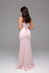 Jimiss off shoulder sleeveless backless side slit and floor length Prom dress