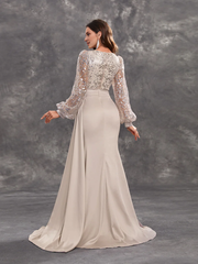 Lantern sleeve wrapped body splicing and ground length godons evening dresses