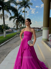 A Line Strapless Satin Long Ruffles formal dresses Bridesmaid Dresses evening gown Prom Dress