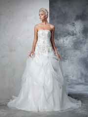 Mermaid Ball Gown Strapless Beading Sleeveless Long Organza Wedding Dresses